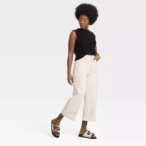 Women's High-Rise Cropped Vintage Wide Leg Jeans - Universal Thread White 12